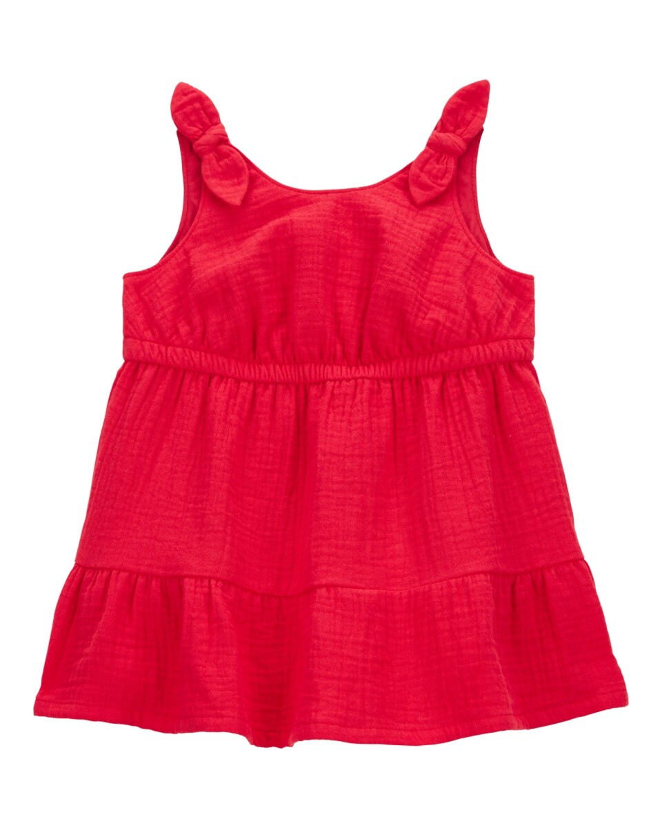 Vestido de algodón, con lazos, rojo 