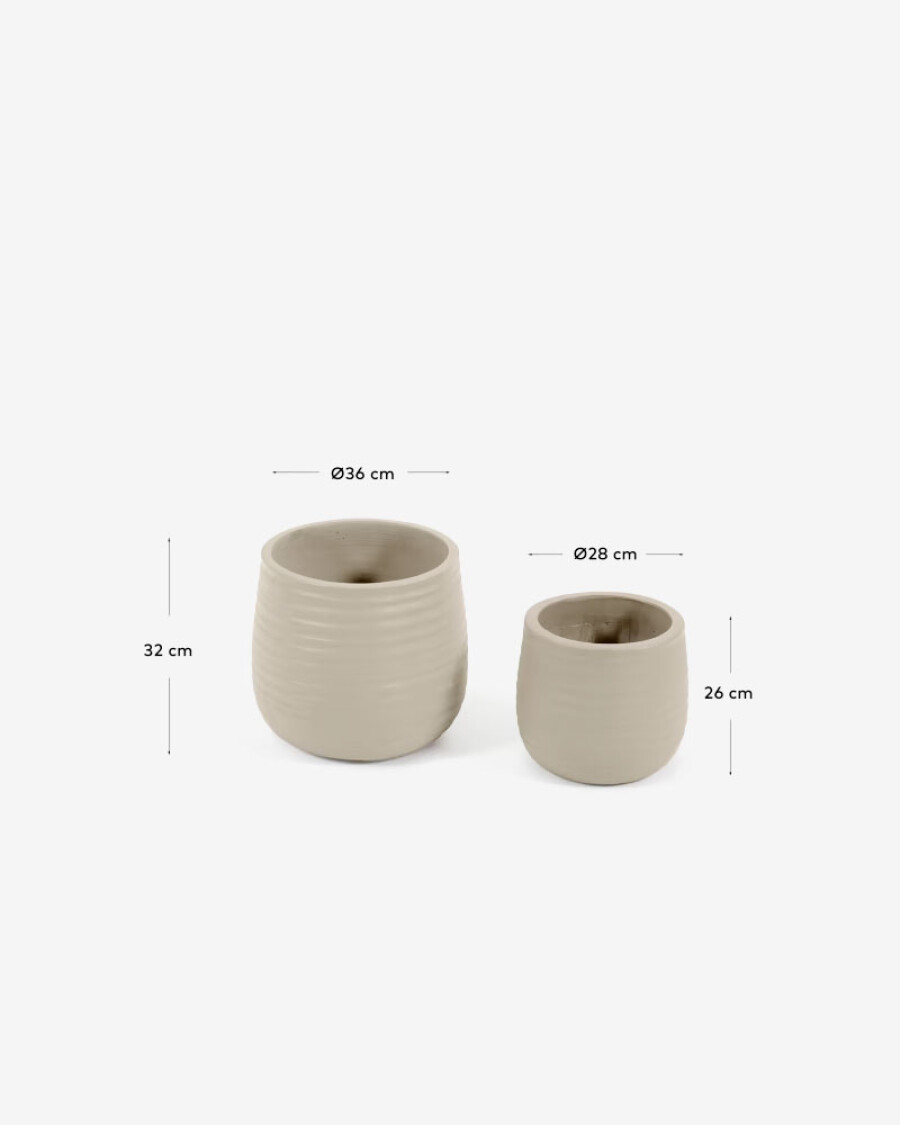 Set Sory de 2 macetas de terracota con acabado gris Ø 28 cm / Ø 36 cm Set Sory de 2 macetas de terracota con acabado gris Ø 28 cm / Ø 36 cm