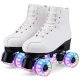Patines 4 Ruedas Artístico Con Luces Bota De Cuero Blanca Blanco