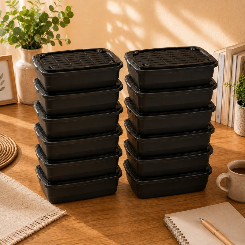 Set x12 Caja organizadora 5 lts NEGRO