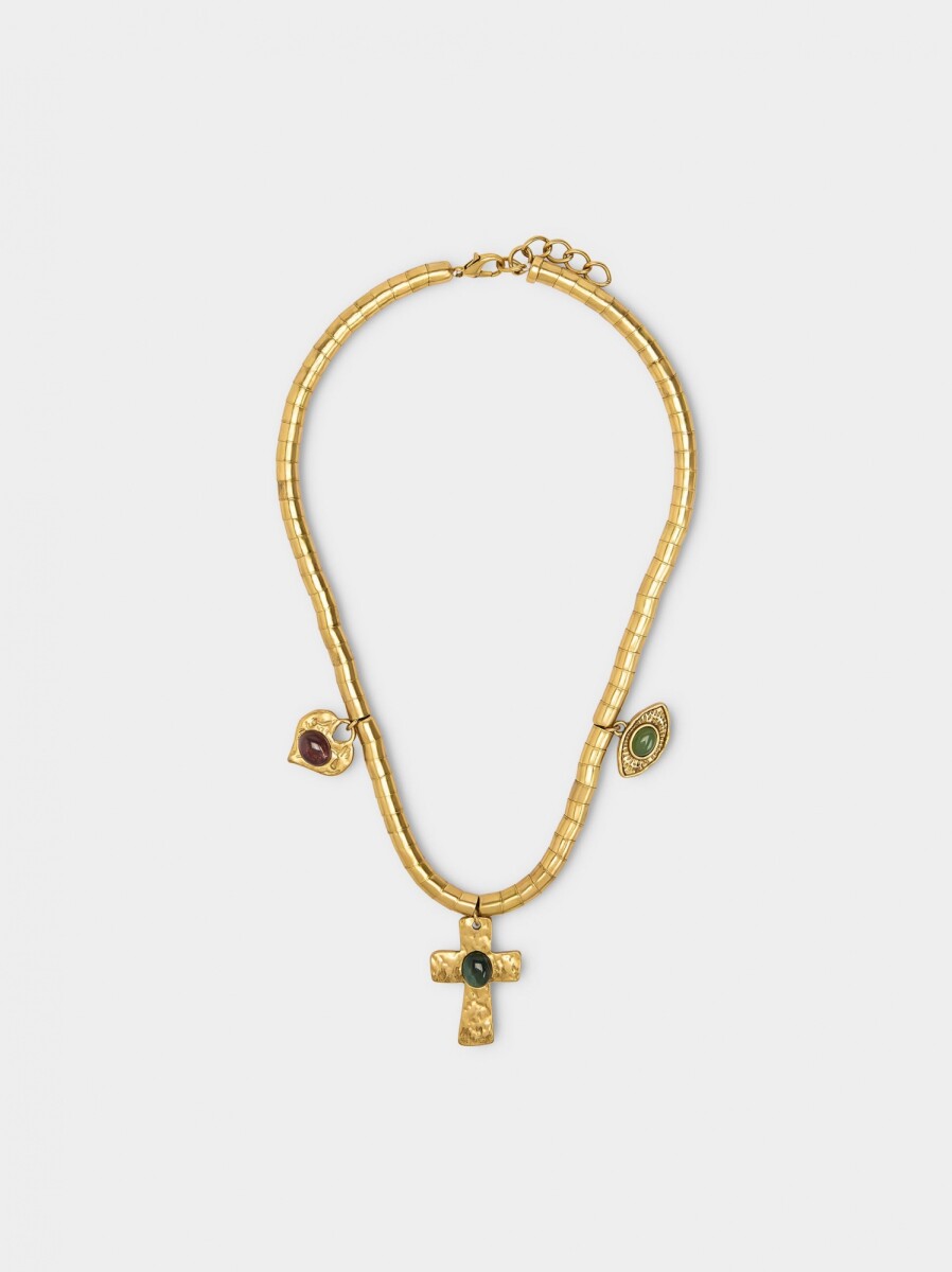 Collar Corto Con Colgantes De Piedras - multicolor 