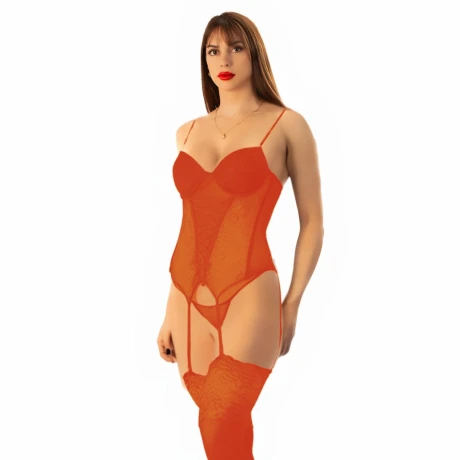 Corset Portaligas Con Puntilla Y Encaje Rojo
