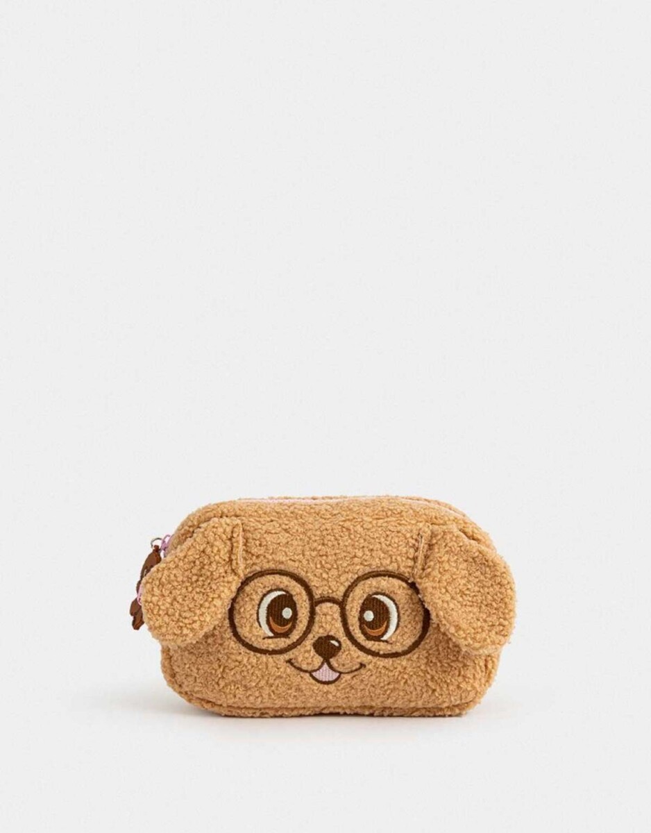 Cartuchera De Peluche Con Forma De Perrito - Marron Medio 