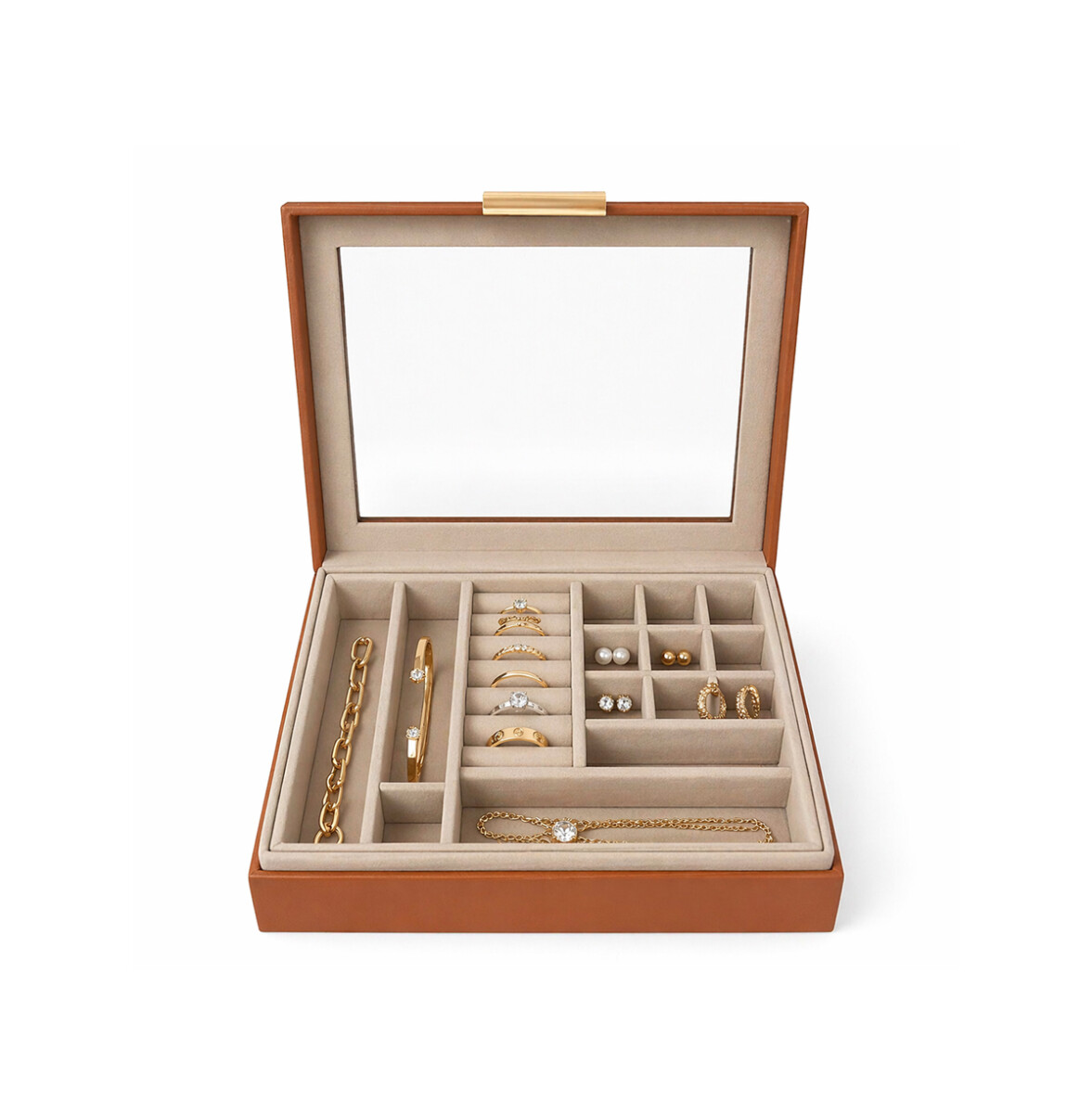 Joyero con visor y 2 pisos - 23x19x9cm - Marron 