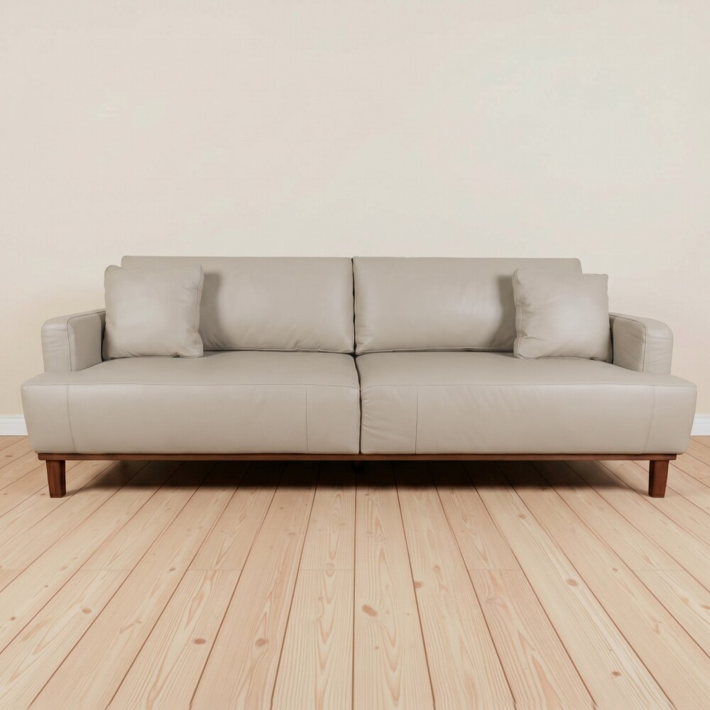 SOFÁ 3 CUERPOS CUERO-Y-MADERA GRIS ALLURE VISON