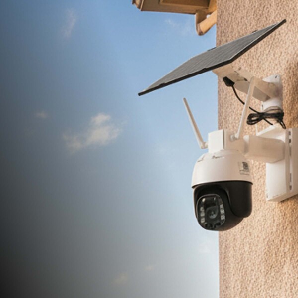 Cámara Seguridad Sola WiFi 4K Exterior Visión Nocturna Color Blanco Negro