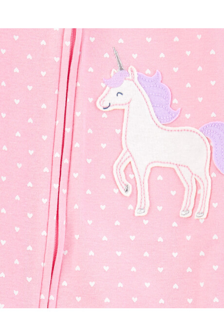 Pijama una pieza de algodón, con pie, rosado, estampa unicornio. Talles 2-5T Pijama una pieza de algodón, con pie, rosado, estampa unicornio. Talles 2-5T