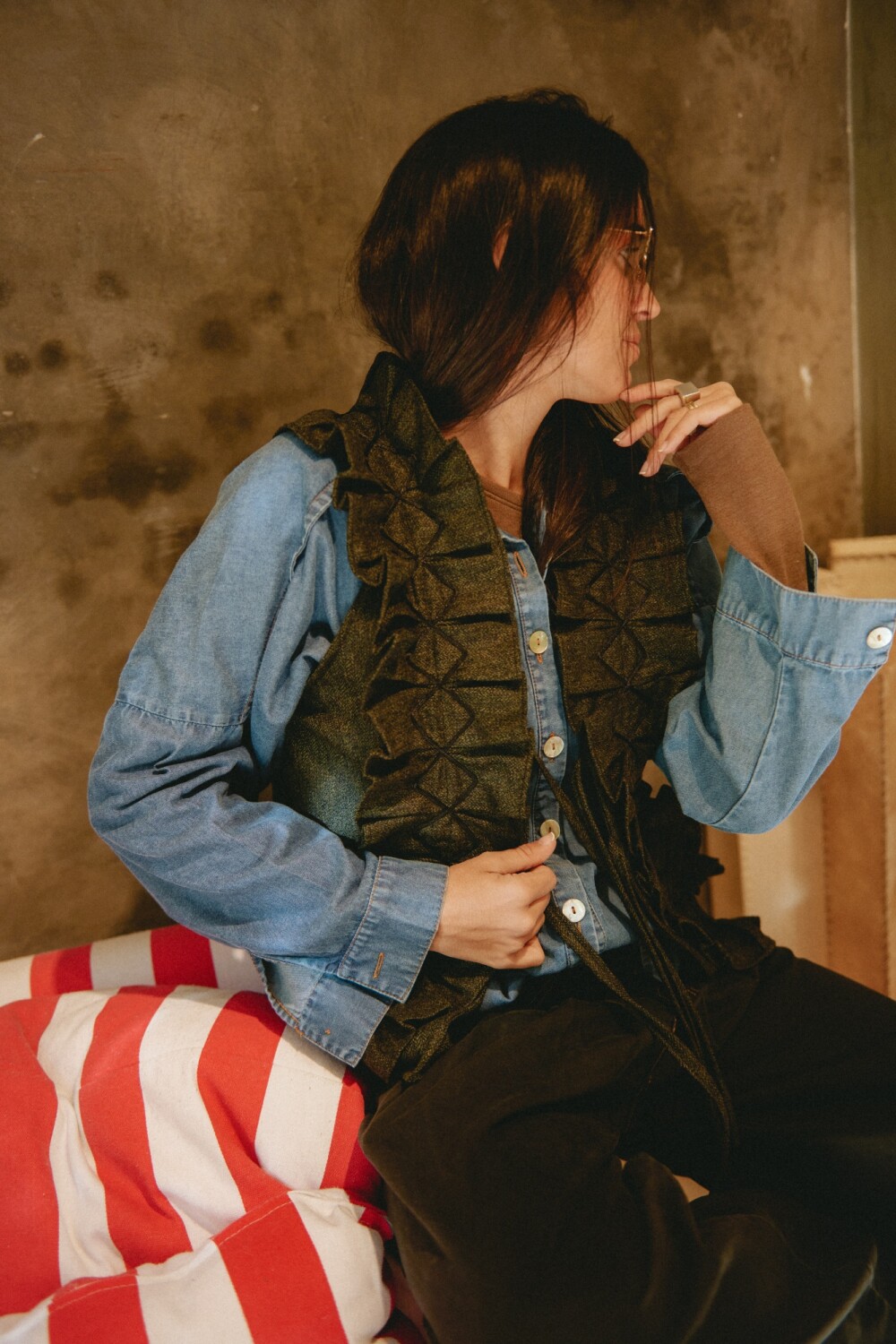 Dancing Queen Vest Tweed Camel / Azul