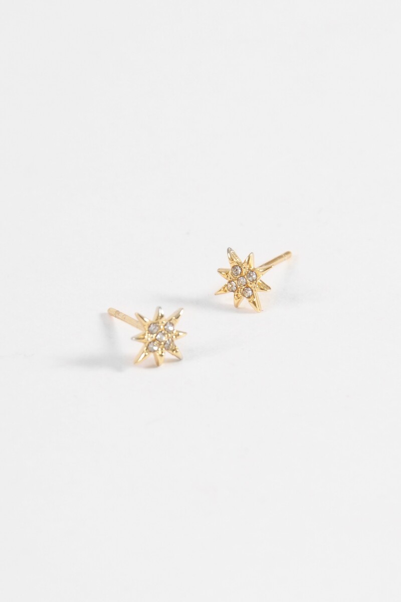 Caravanas pin estrella strass acero dorado