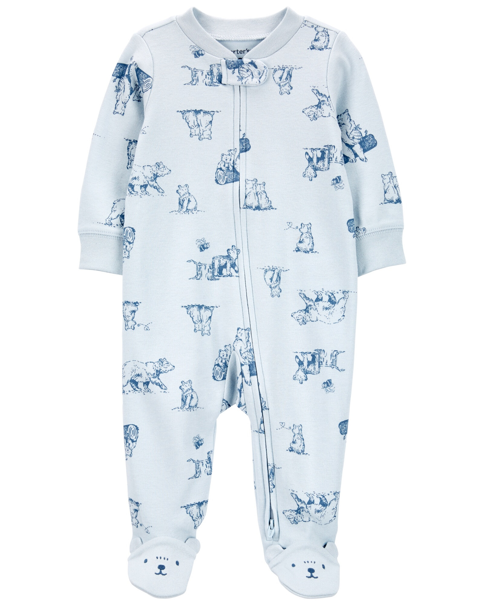 Pijama una pieza de algodón con pie, diseño oso Sin color