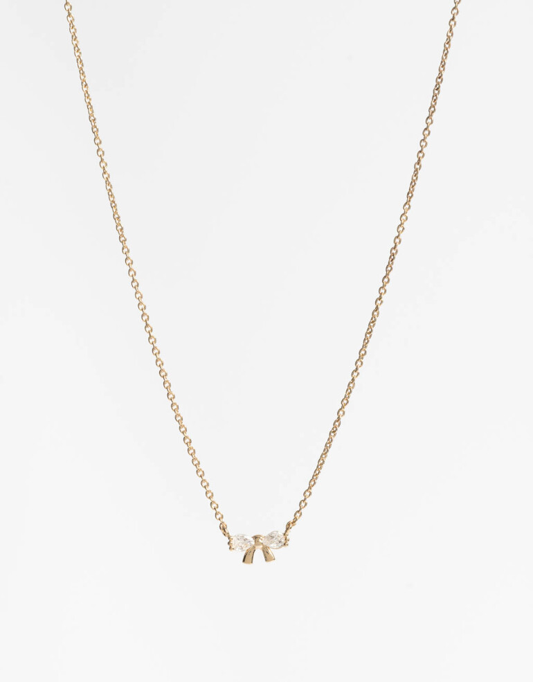 Cadena Corta con Dije Strass Collar Corto Moño Con Cubic - Dorado