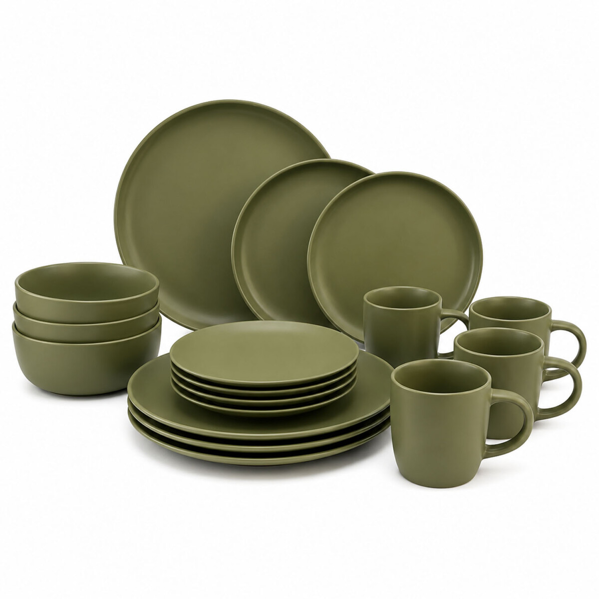 Juego Vajilla 16 Piezas Ala Recta Cerámica Moderna Elegante - Verde 