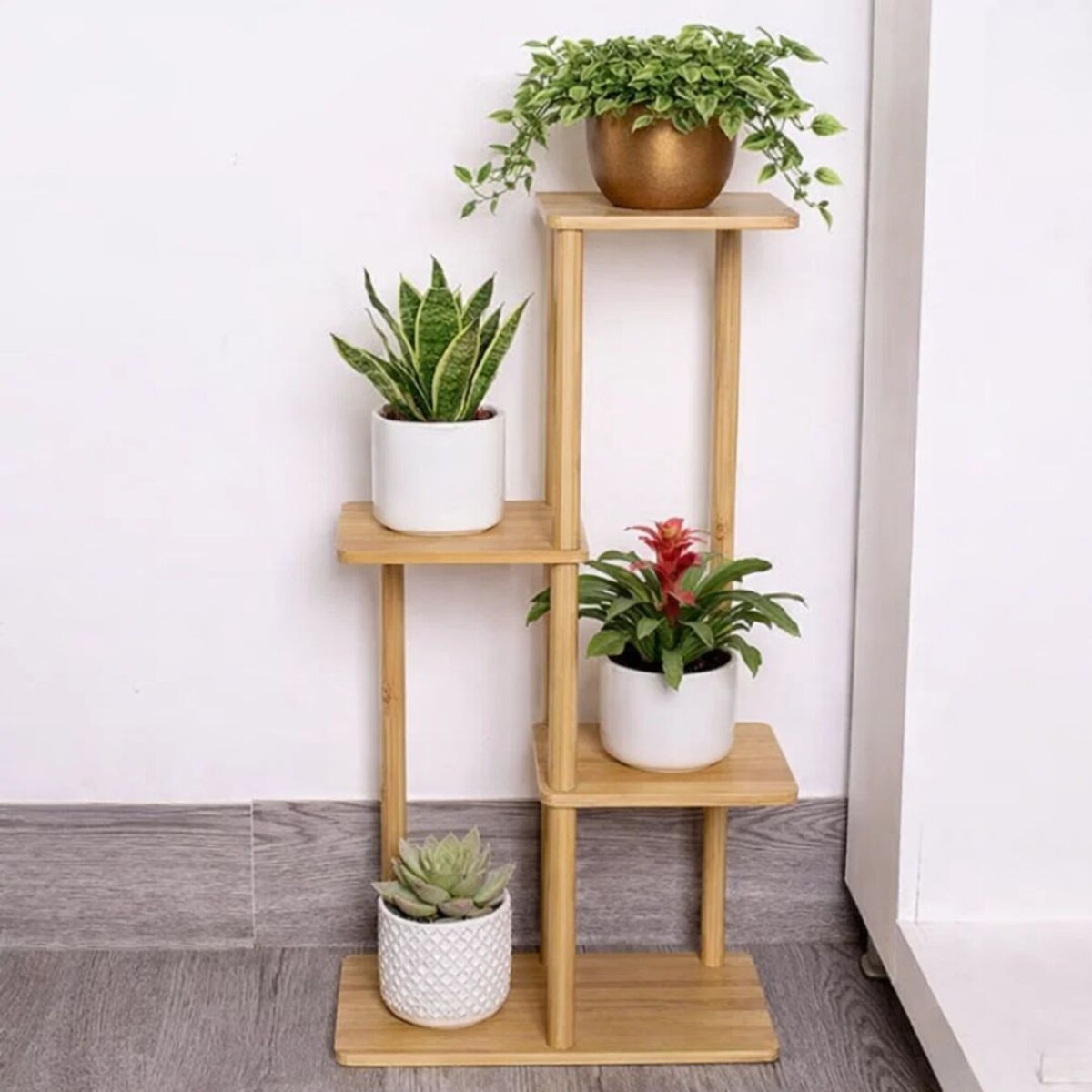 SOPORTE PORTA MACETAS DE MADERA CUADRADO 3 NIVELES 