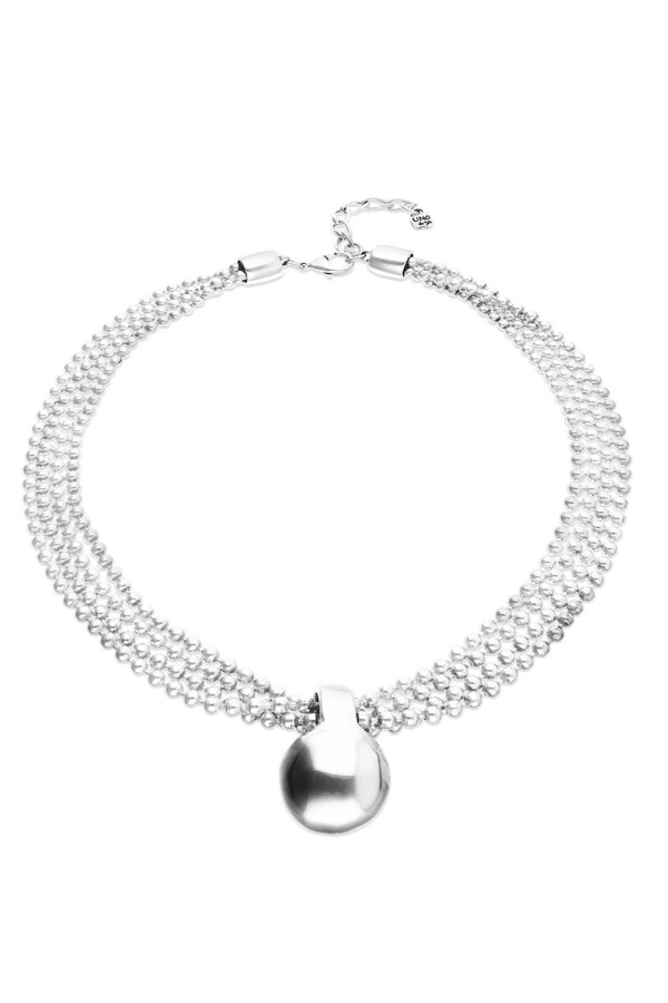 COLLAR DE ALEACIÓN DE METALES CON HILOS PLATEADOS Y BOLA GRANDE Colgante
