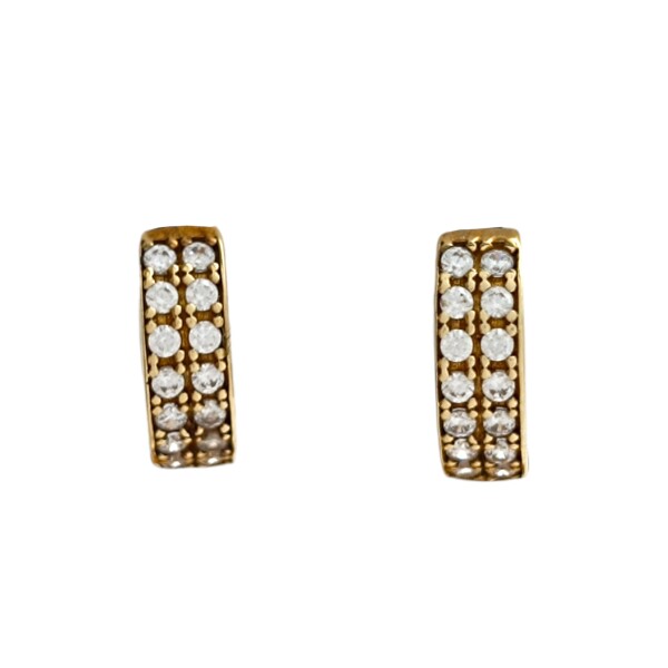 Caravanas aros doble fila de zirconia y oro- Oro bajo - Zirconia- CA8158 conpiedra