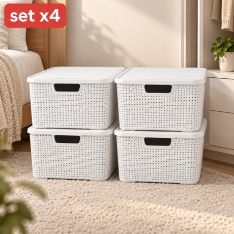 Set x4 cajas organizadoras simil ratán 15 lts BLANCO
