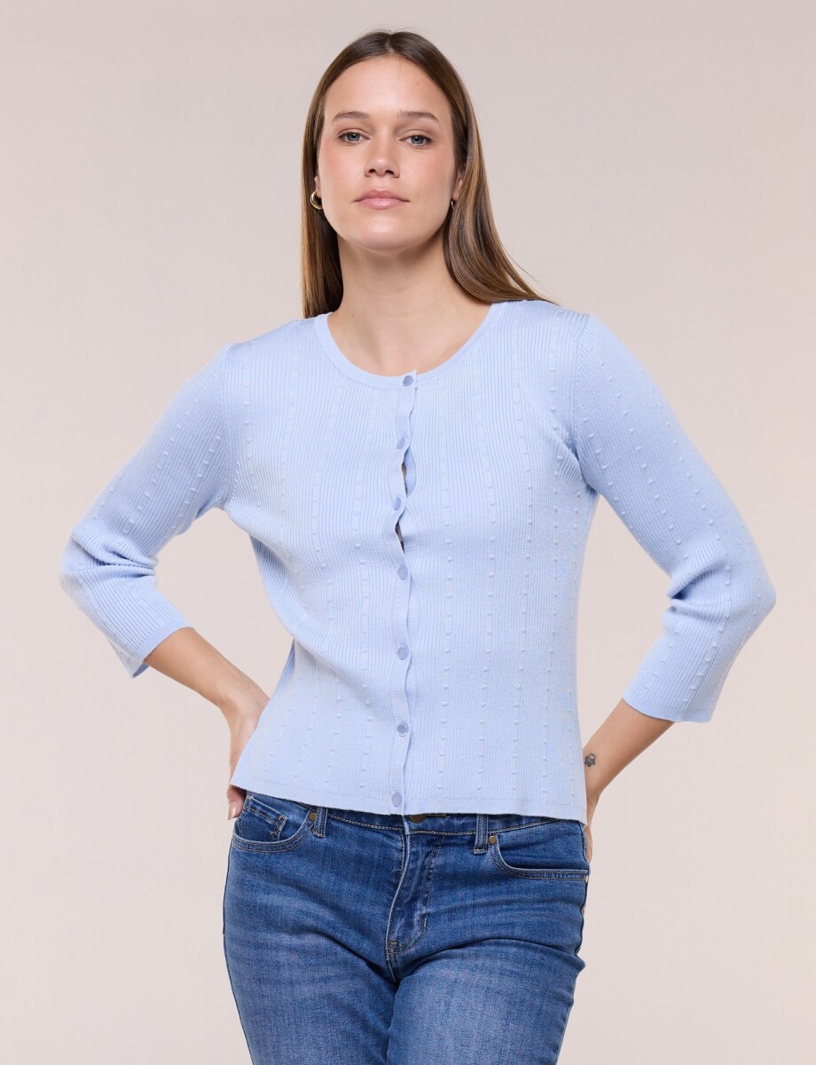 Cardigan Tejido Texturado - Celeste 