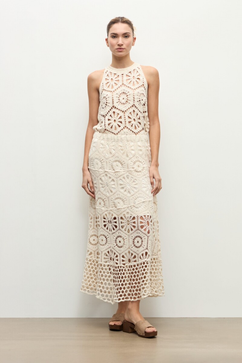 Falda tejida crochet beige melange