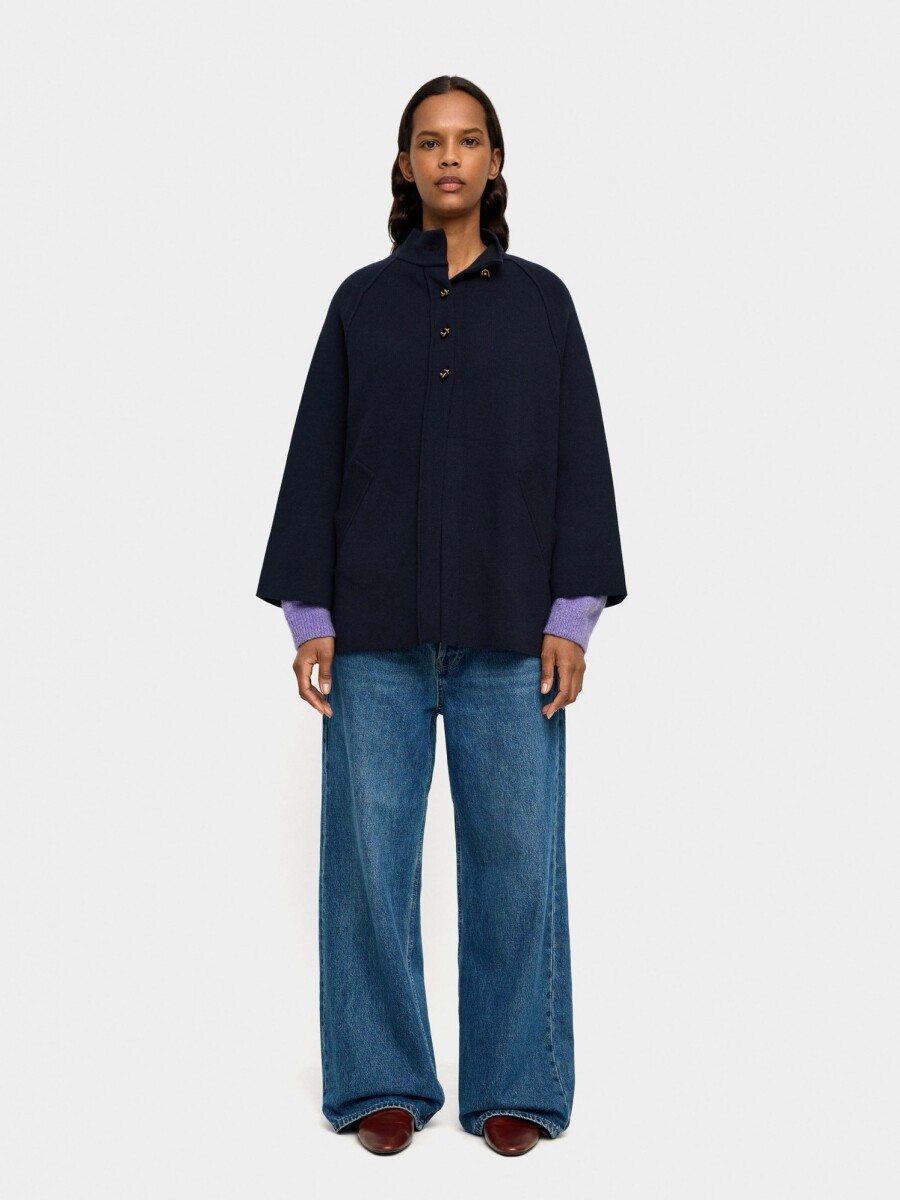 Poncho De Punto Con Cuello Alto azul-marino