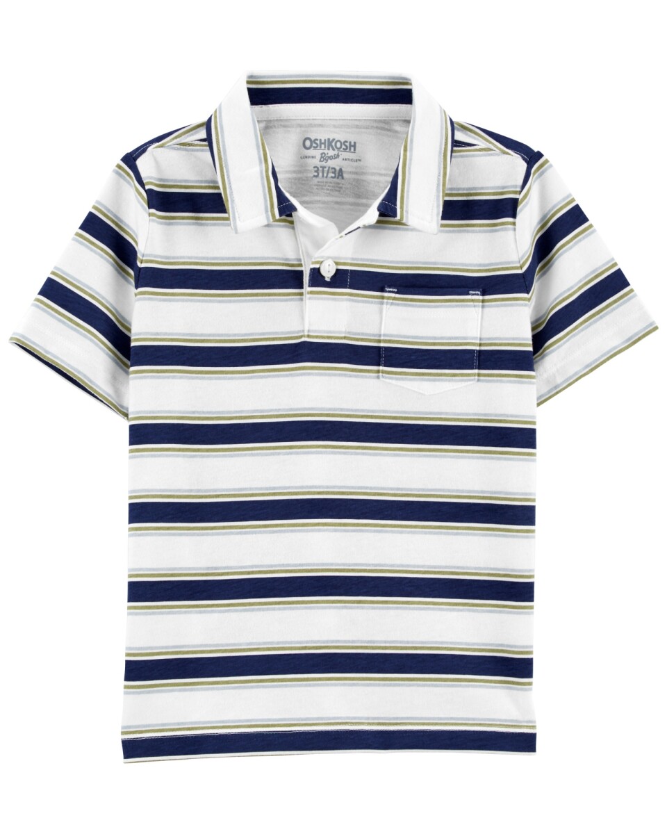 Remera polo de algodón manga corta diseño a rayas 