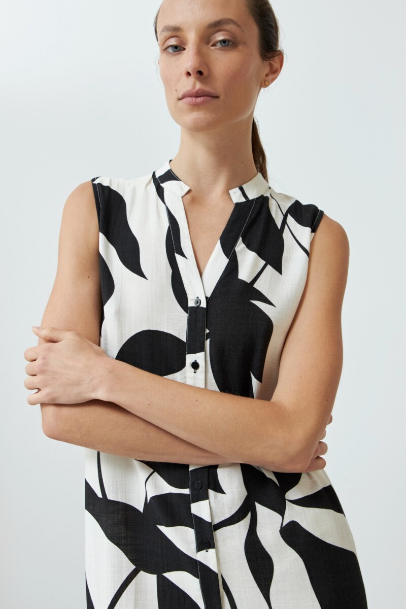 Vestido con estampa bicolor negro