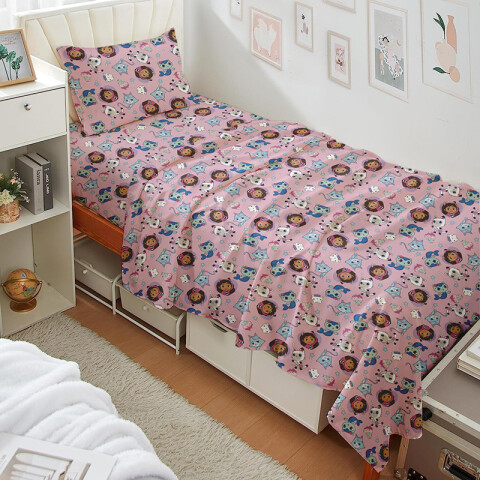 Juego Sábanas Infantil La Casa de Gabby 1 Plaza 100% Microfibra ROSA