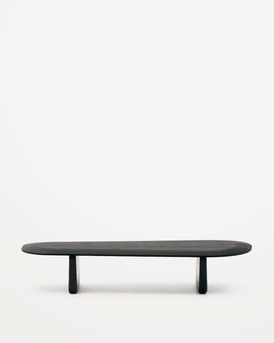 Mesa de centro Pirita de madera maciza de roble con acabado negro, 146 x 56,5 cm FSC 100%