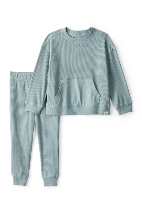 Set dos piezas de algodón, pantalón y remera, verde Sin color