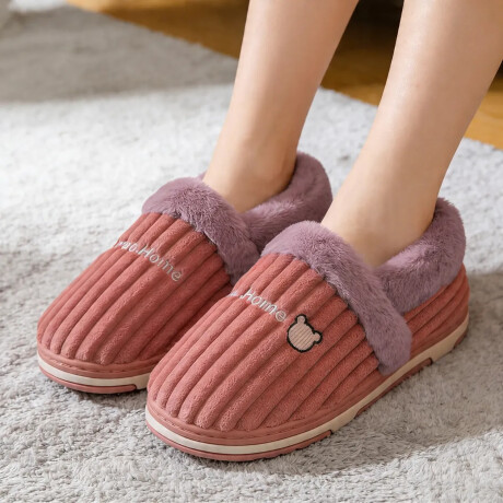 Pantuflas Peluche Unisex Antidesliz Suela Gruesa Invierno Rosa