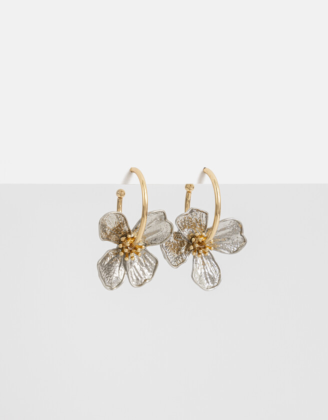 Aros Argollas Con flores Aros Argolla Con Flores Metálicas - Dorado