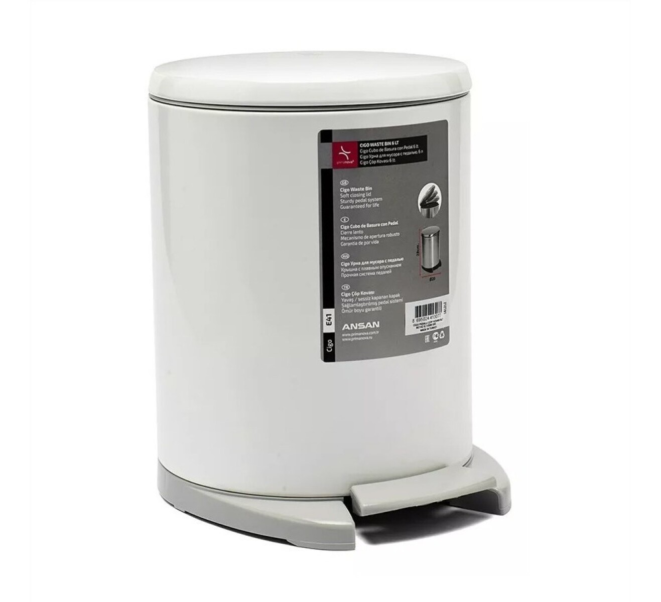 Papelera Cigo De Acero Inoxidable 6 Litros Con Pedal Hts - Blanco 