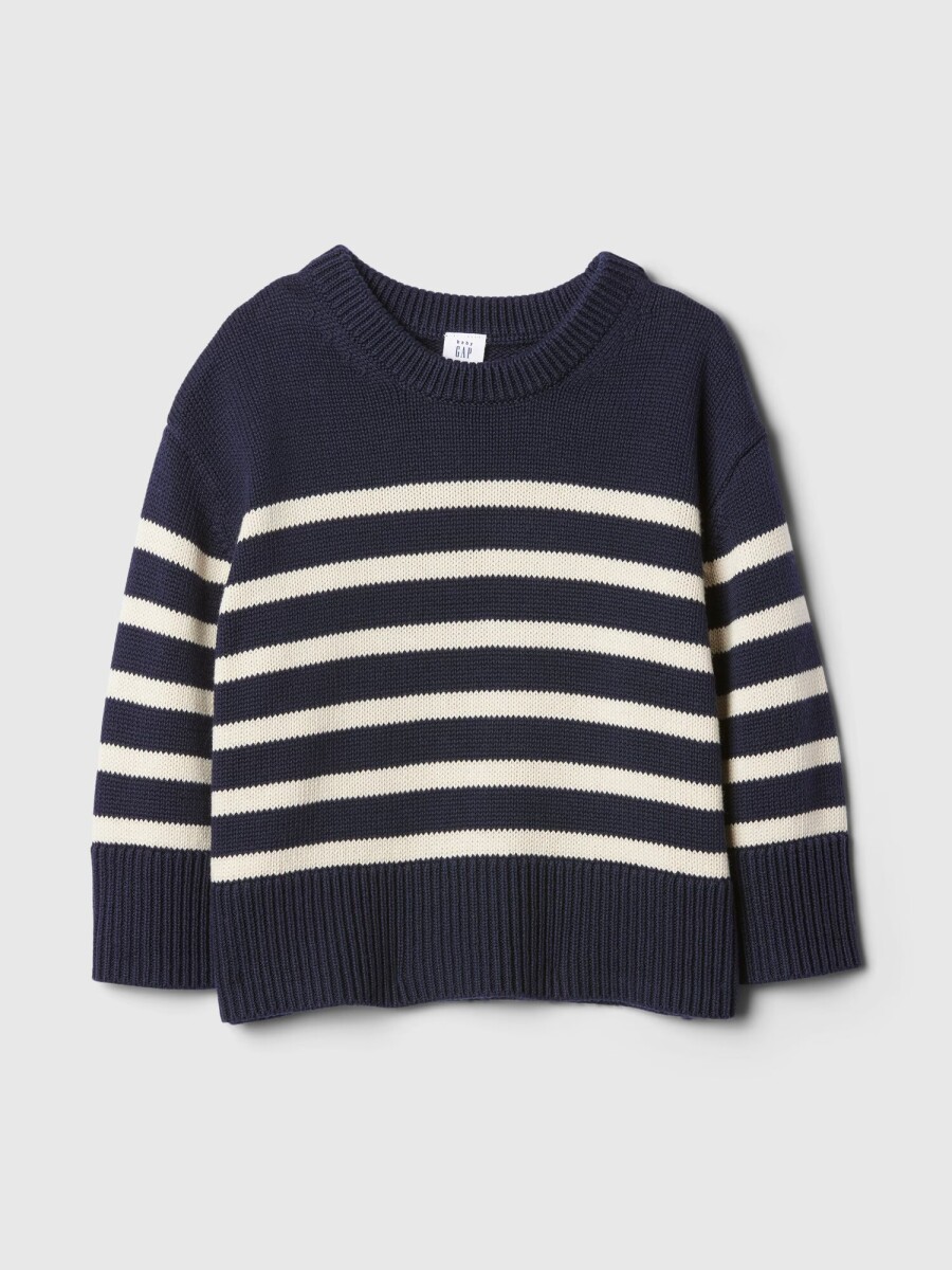 Buzo Cuello Redondo Toddler Niña - White Navy Stripe 