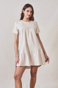 Vestido Con Lino Beige