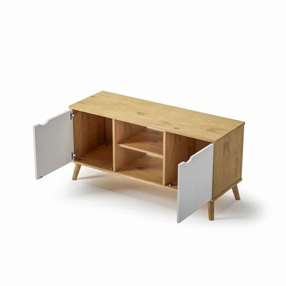 RACK APARADOR PARA TV O AUDIO 2 PUERTAS EN MADERA MACIZA BLANCO