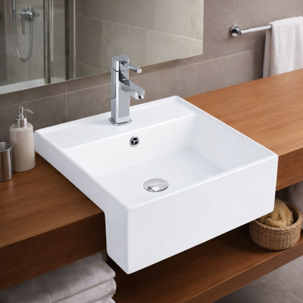 Bacha de encastre cuadrada 42 cm c/mesa blanca brillante Dmc Bacha De Encastre Cuadrada 42 Cm C/mesa Blanca Brillante Dmc