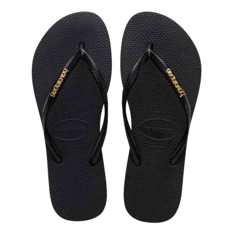 Sandalias Havaianas Slim Logo Metallic Mujer Negro/dorado