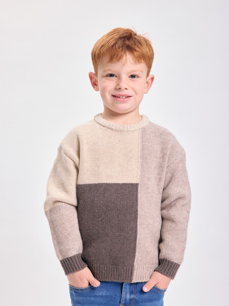 Buzo punto color block Gris