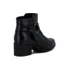 Country Bota Mujer De Cuero Tira C/ Aplique Caña Baja Taco Cuadrado Negro