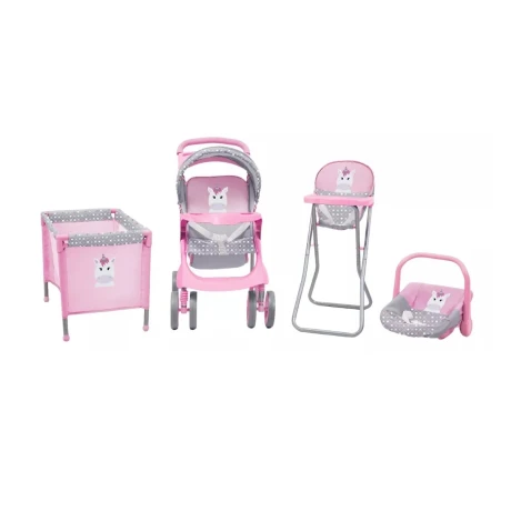 COCHE DE MUÑECAS BEBESIT 4 PIEZAS EN 1 ROSA Y GRIS ROSA-LILA