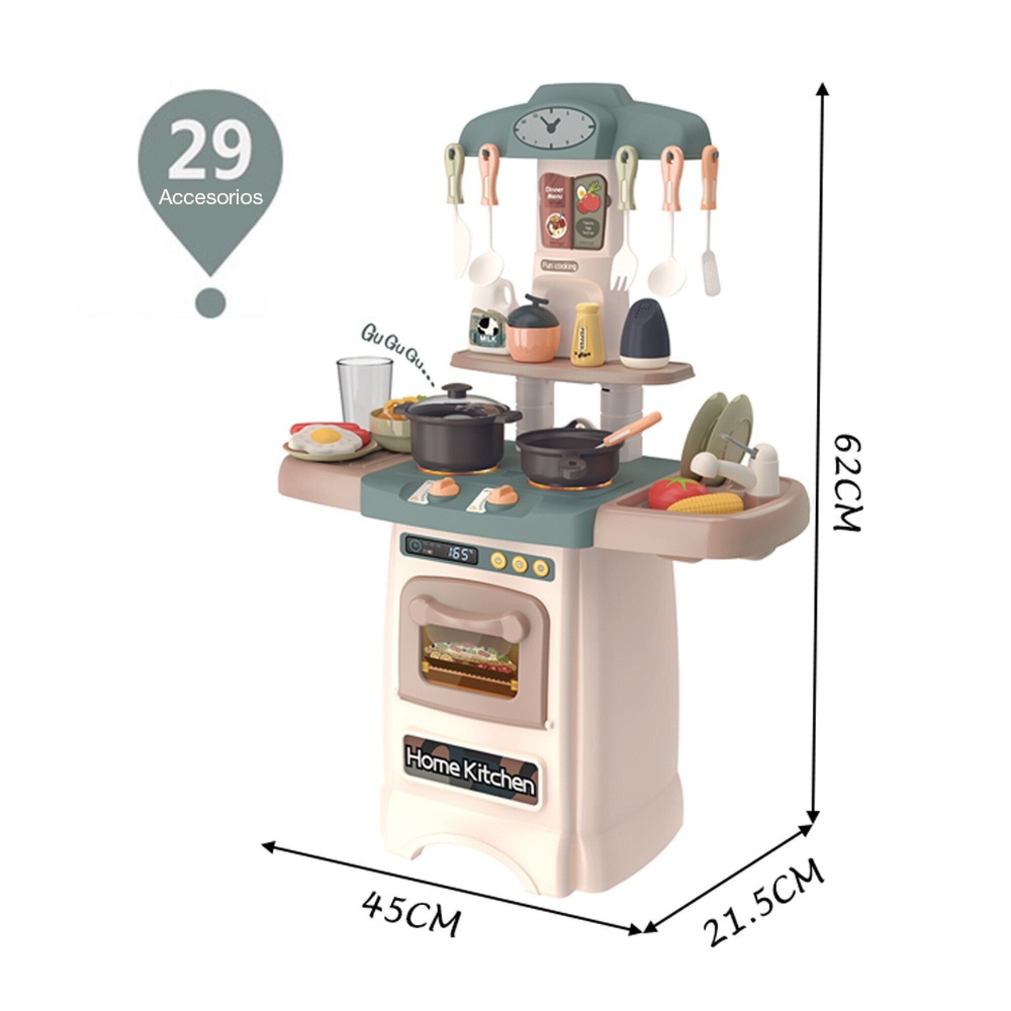 Juego Cocina Infantil con Horno, Sonido, Luz y 29 Accesorios - Azul — HTS