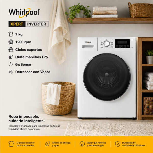 Lavarropas Whirlpool 7kg Wnq75abdna Inverter LAVARROPAS WHIRLPOOL 7.5KG WNQ75ABDNA BL