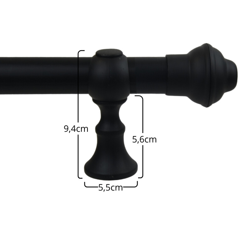 Barrote Cortina Palo de Metal 2,50m 28mm + 3 soportes NEGRO