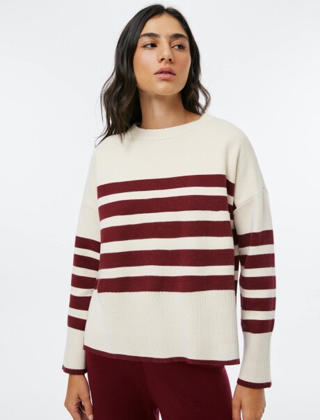 BUZO TEJIDO A RAYAS - BORDEAUX BEIGE