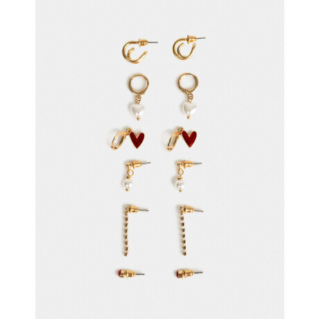 Set De Aros Con Corazón Dorado