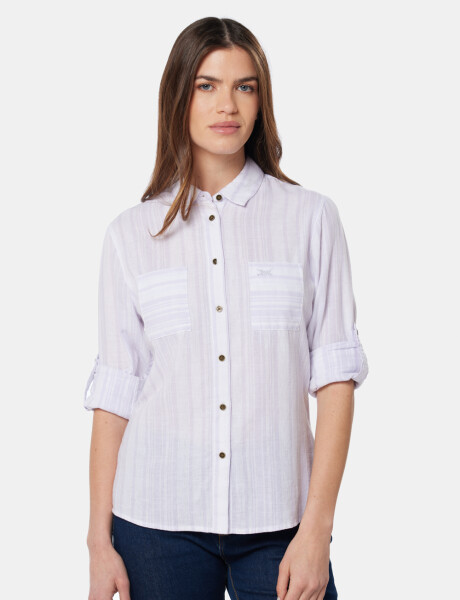 CAMISA DE LINO RAYADA Lila