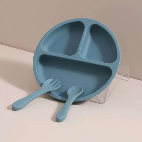 Set de alimentación plato más cubiertos para bebé Azul