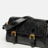 Cartera al hombro Elise en cuero arrugado Negro