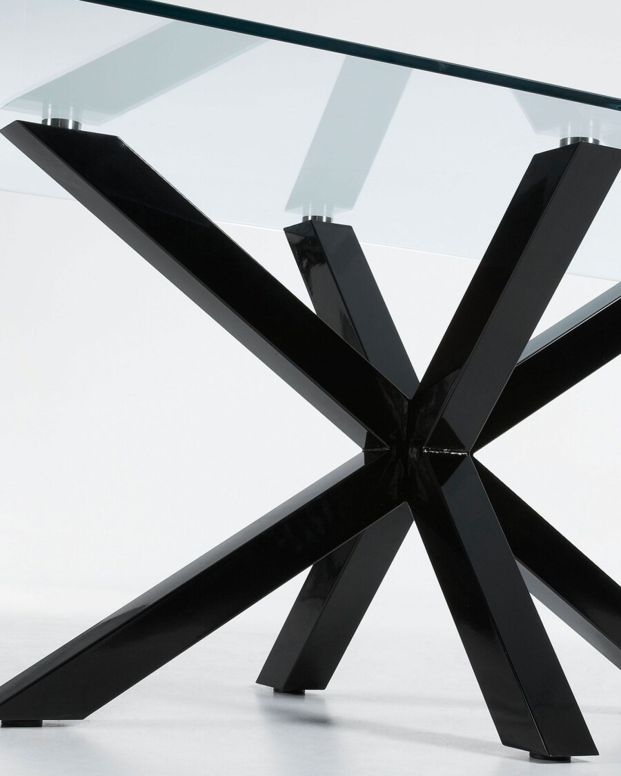 Mesa Argo de cristal y patas de acero acabado negro 200 x 100 cm