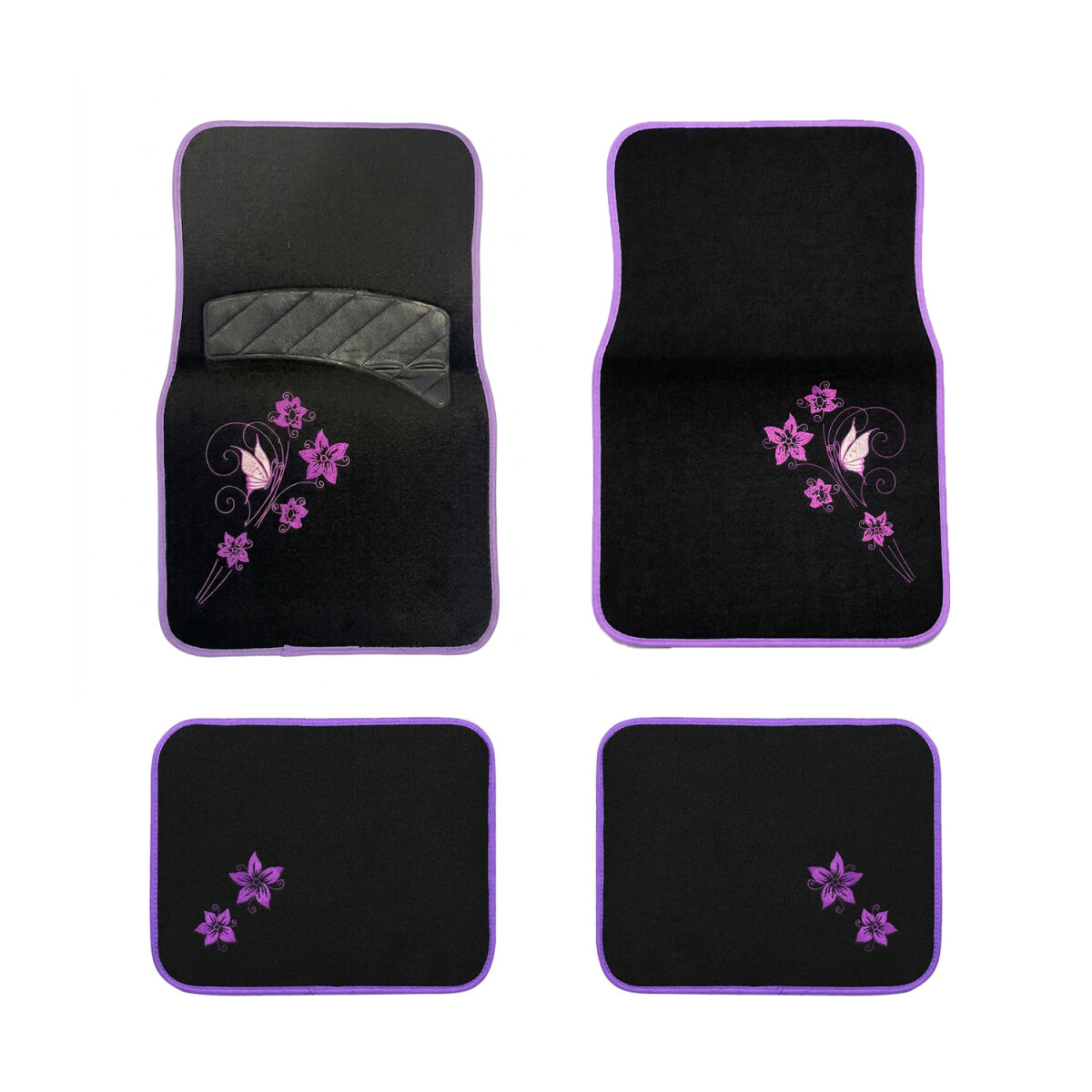 Alfombra Universal Negra De Fieltro Con Flores Violetas 