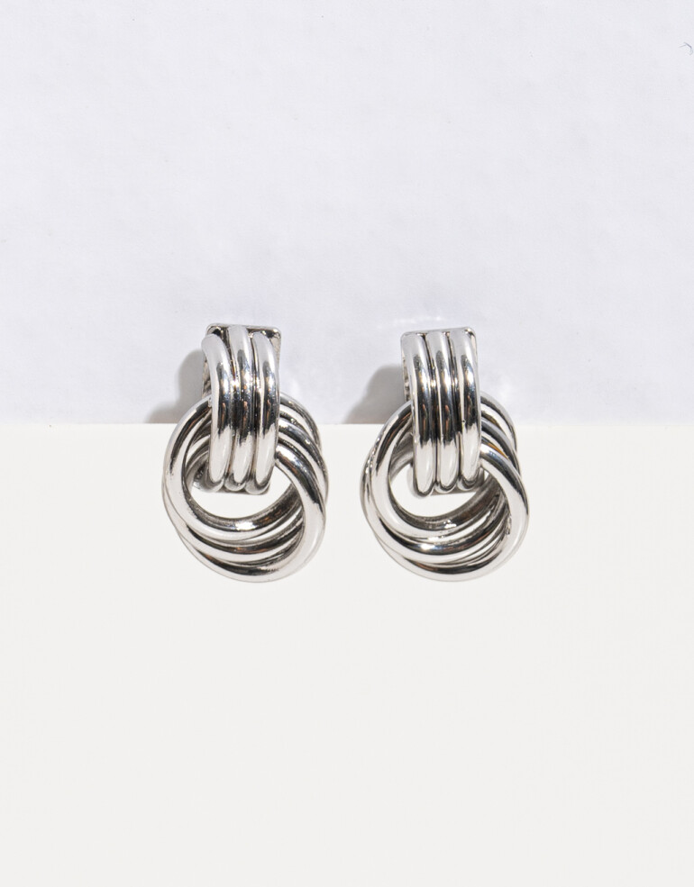 Aros Colgantes Cortos Metal Aros De Metal Entrelazado - Plateado Rodio